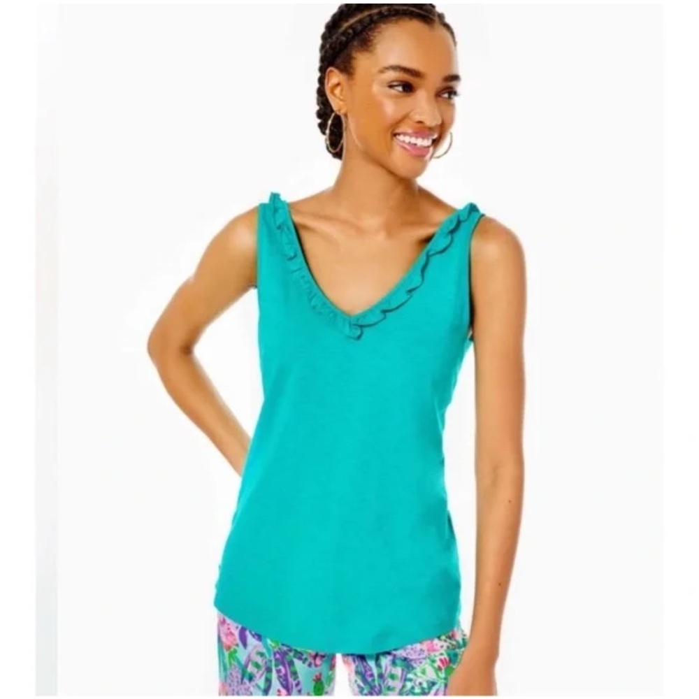 C10 Lilly Pulitzer Gigi Ruffle Top Water Lilly Green Women’s